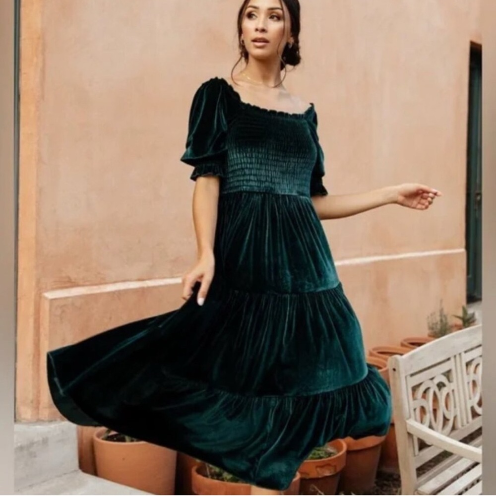 Baltic Born Vivaldi Emerald Green Velvet Smocked Dress Size L